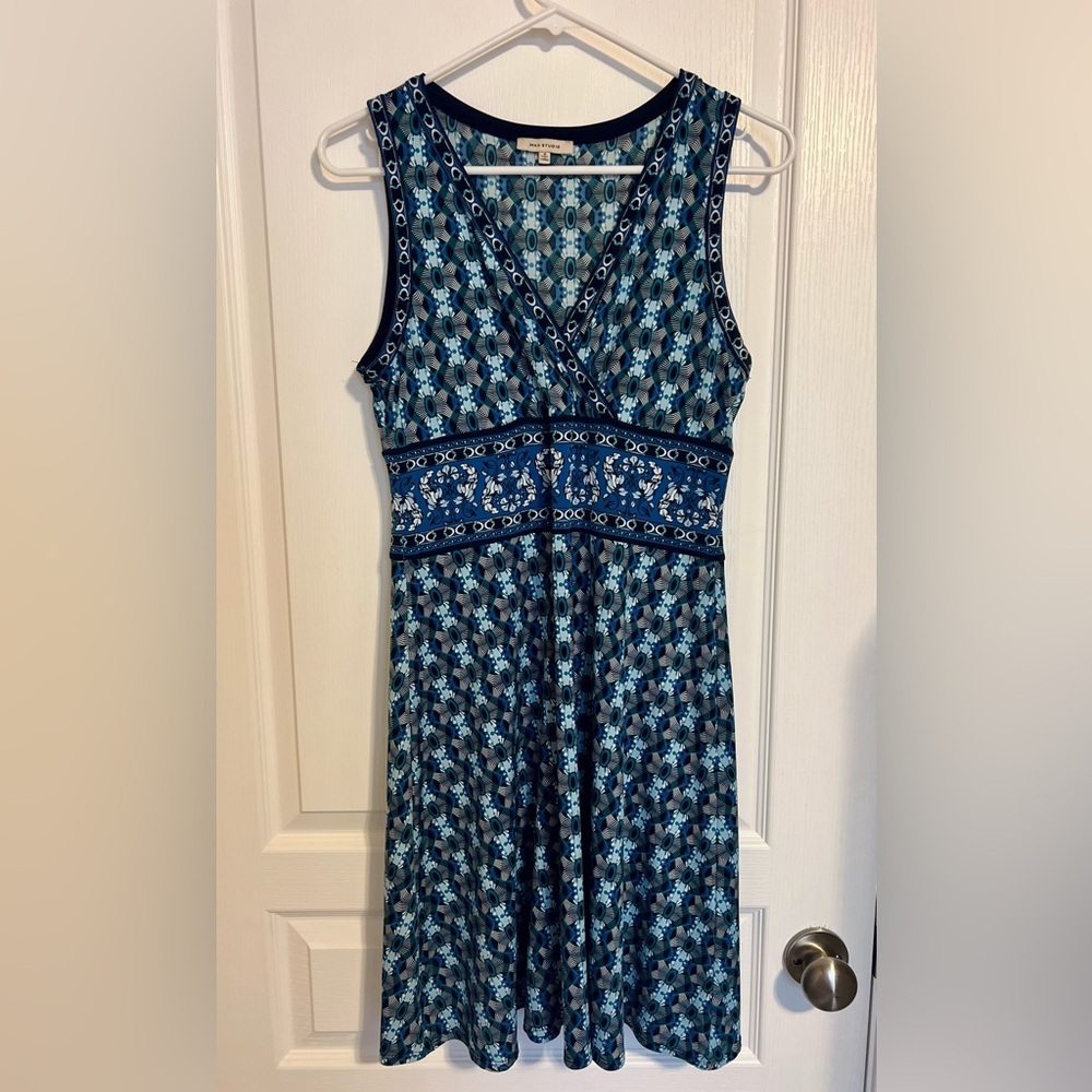 Max Studio Navy and Teal Patterned Mini Dress